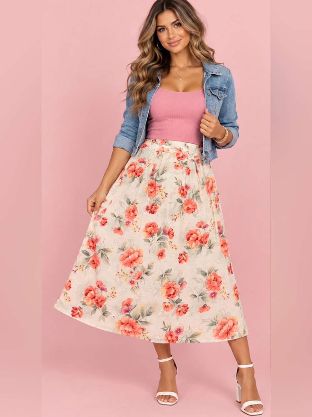 Jaclyn Smith Studios Vintage 1990’s Floral Midi Skirt Womens Size M